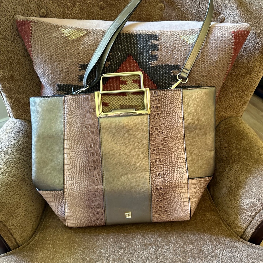 Kate Landry Gray and Brown Crossbody Bag with Structured Design